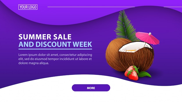 Venta de verano y semana de descuento, banner de descuento moderno.