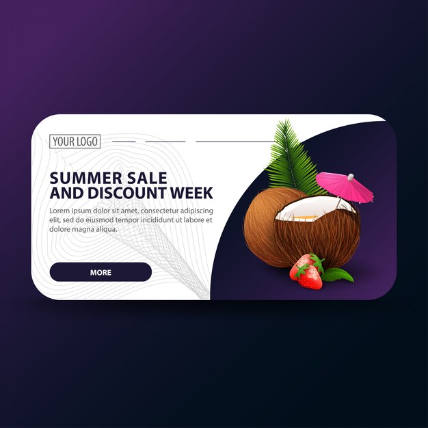 Venta de verano y semana de descuento, banner horizontal con diseño moderno.