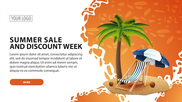 Venta de verano y semana de descuento, banner web moderno.