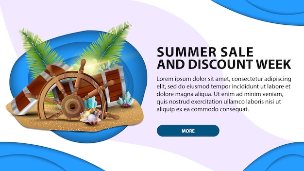 Venta de verano la semana de descuentos, banner web de hoy en papel cortado.
