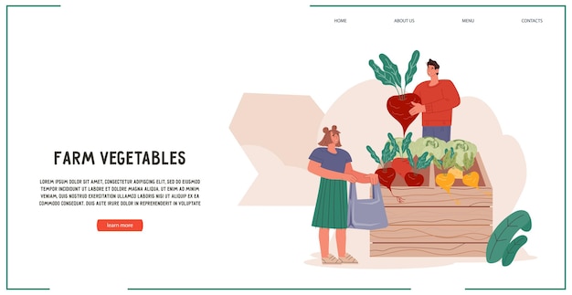 Venta de verduras de granja y productos frescos naturales y entrega de vector de banner web