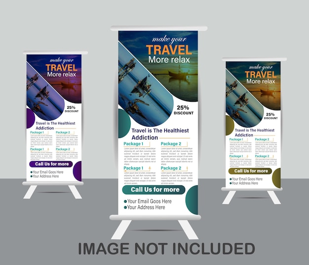 Venta de viajes y excursiones roll up banner standee con un lugar para fotos e información para agencias de viajes