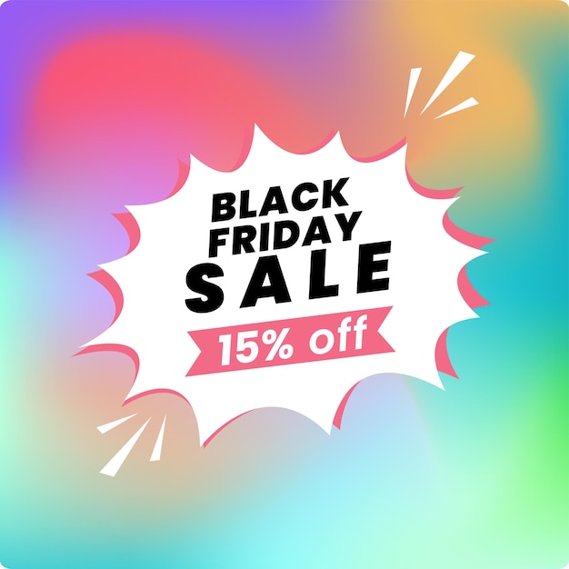 Vector una venta de viernes negro 15 por ciento de descuento en diseño de banner con detalles de oferta de descuento ilustración vectorial
