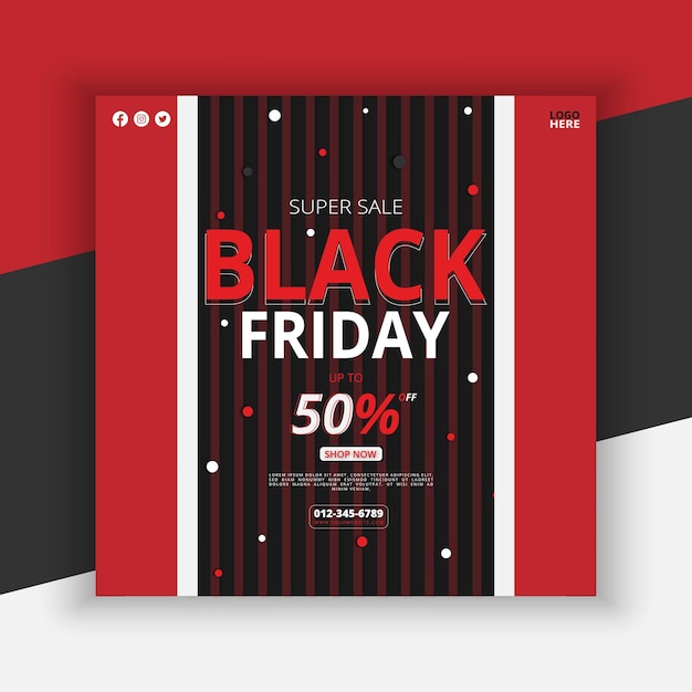 Vector venta de viernes negro 50 de descuento póster con promoción de oferta en escritura roja y estilo negro vector premium