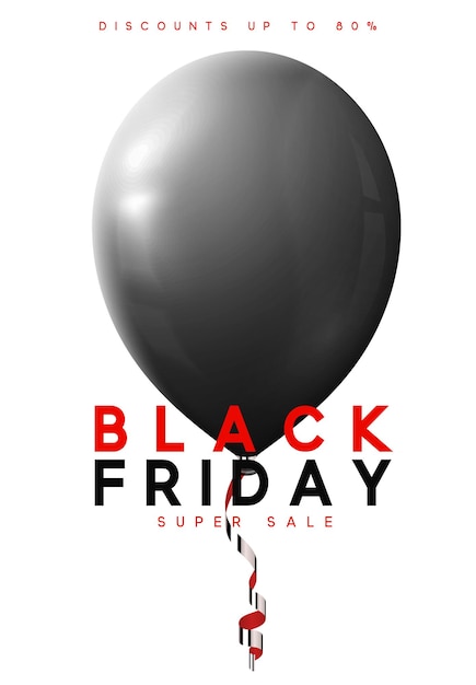 Venta del Viernes Negro, cartel promocional y pancarta. Diseño Globo de helio 3d realista. ilustración vectorial
