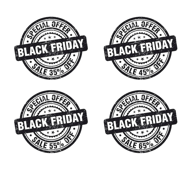 Venta de viernes negro conjunto de sellos grunge negro Venta de 35 45 55 65 por ciento de descuento