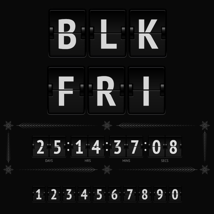Vector venta de viernes negro temporizador de cuenta regresiva analógico flip