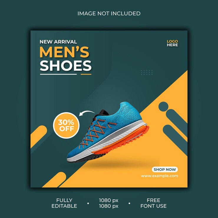 Venta de zapatos para publicación en redes sociales o diseño de plantilla de banner cuadrado