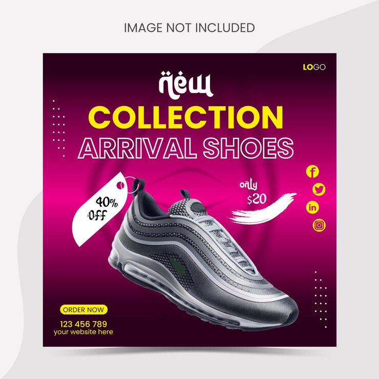 venta de zapatos para publicaciones de Instagram en redes sociales o diseño de plantilla de banner cuadrado