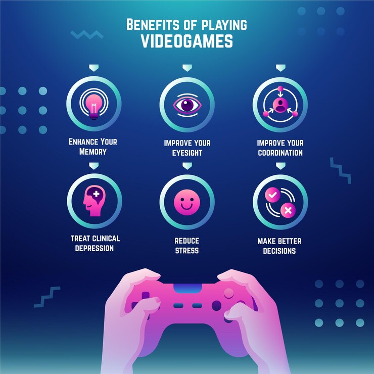 Vector ventajas y beneficios de jugar videojuegos