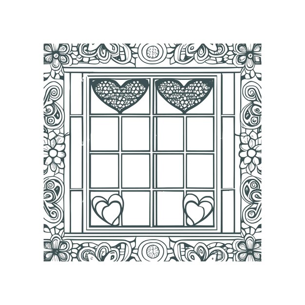 Vector la ventana abierta adornada con flores y hojas es un hermoso dibujo que aporta el estilo vintage