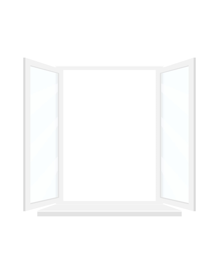 Vector ventana abierta con marco blanco.