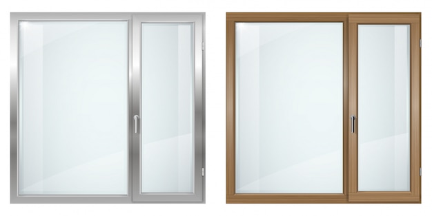 Vector ventana ancha moderna de madera y plástico gris