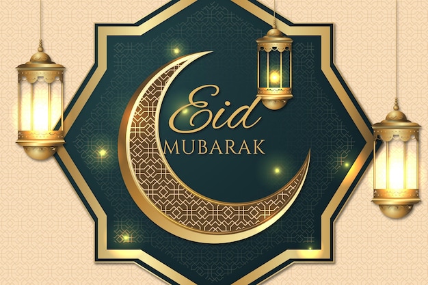 Ventana árabe y luna realista eid mubarak