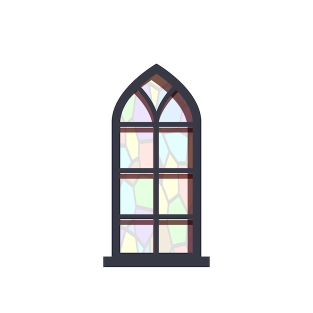 Ventana arqueada con diseño de vidrio colorido que ilumina la habitación