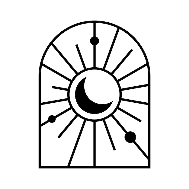 Ventana arqueada y media luna con sol icono lineal Misticismo e icono esotérico simple
