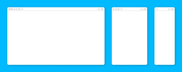 Ventana en blanco del navegador web con barra de herramientas y campo de búsqueda página de Internet de sitio web moderno en estilo plano