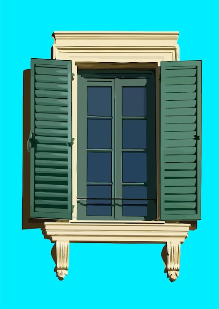 Ventana colorida con flores y contraventanas persianas venecianas ilustración vectorial 3d