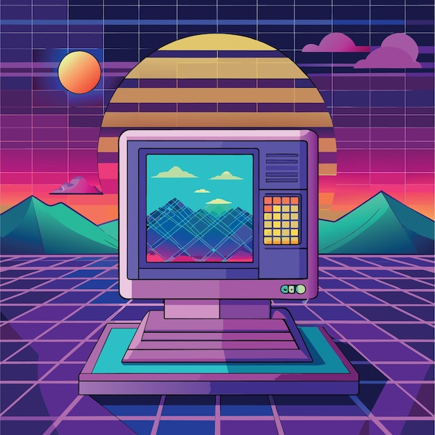 Ventana de computadora de navegador retro en estilo vaporwave de los años 90 con podio para nuevo producto