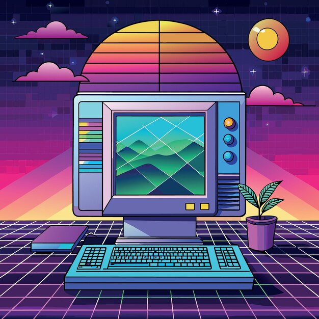 Ventana de computadora de navegador retro en estilo vaporwave de los años 90 con podio para nuevo producto
