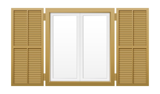 Ventana con contraventanas aislado sobre un fondo blanco. ilustración de vector de contraventana de madera.