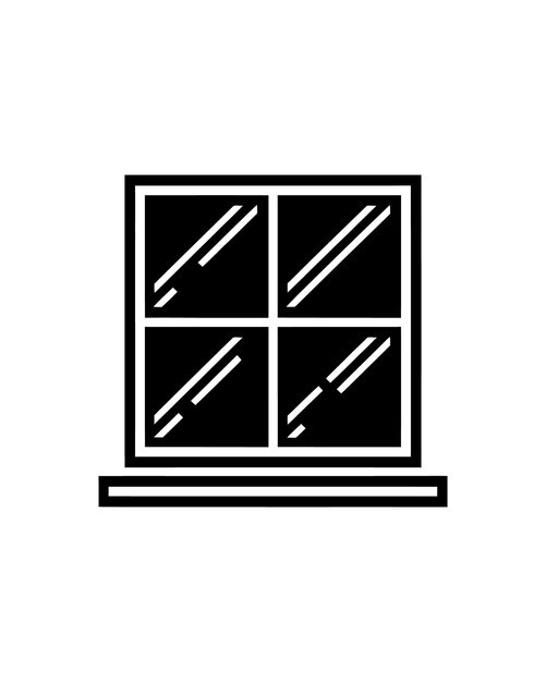 Ventana de cuatro paneles con icono de alférez de ventana en diseño blanco y negro