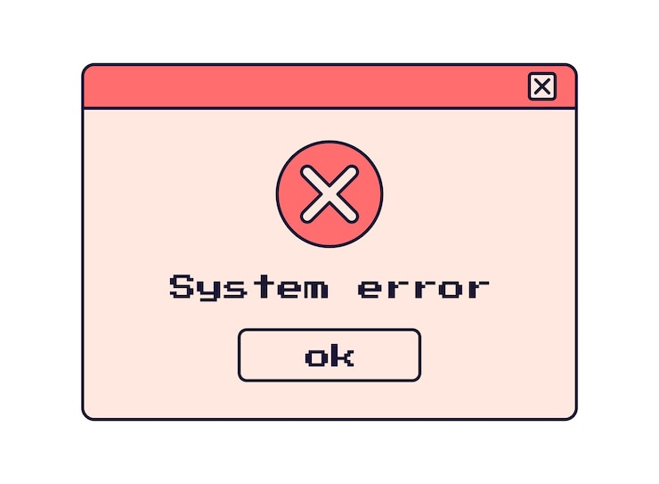 Vector ventana de error de sistema mensaje de error ventana de computadora alerta popup barra de ventana antigua con error de sistema ilustración vectorial