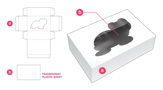 Vector ventana en forma de caja y tortuga con plantilla troquelada de lámina de plástico transparente