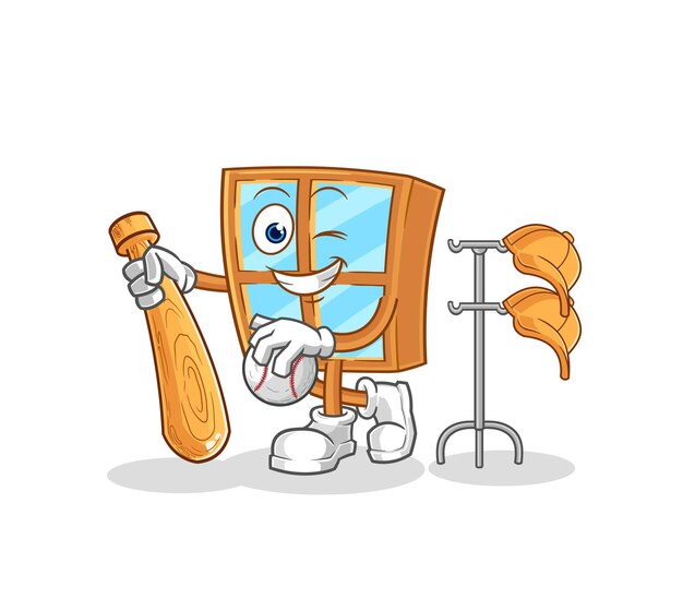 Ventana jugando béisbol mascota vector de dibujos animados