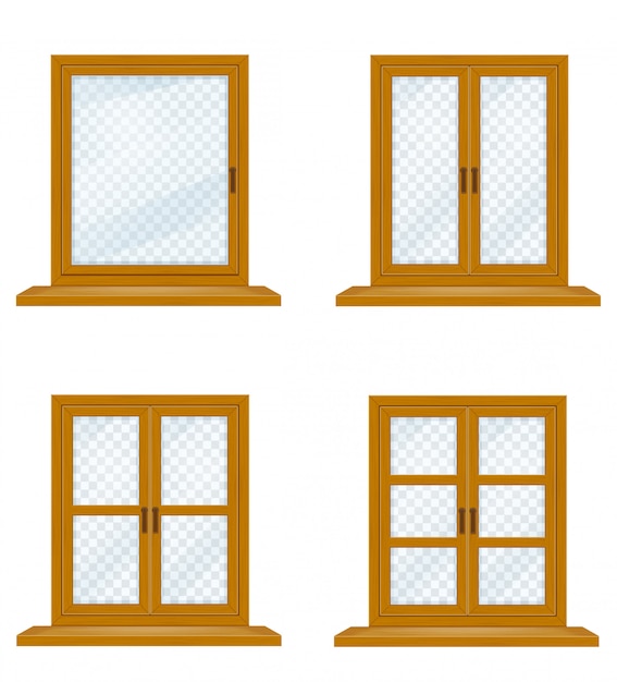 Vector ventana de madera cerrada con vidrio transparente para la ilustración de vector de diseño