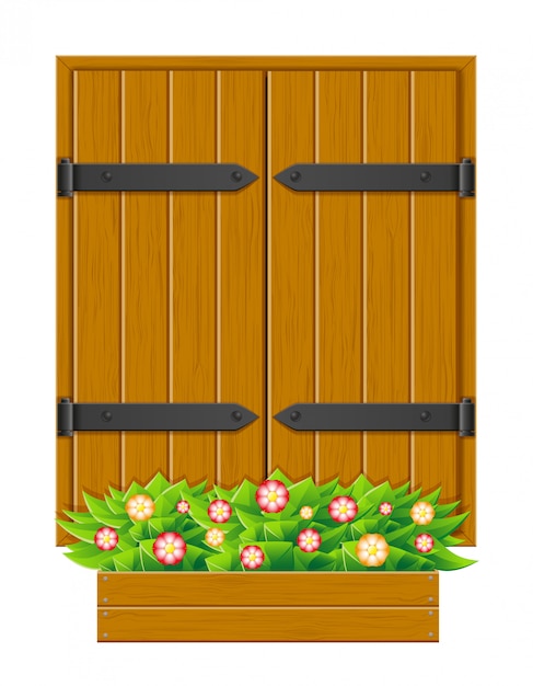 Vector ventana de madera de persiana cerrada para ilustración de vector de diseño