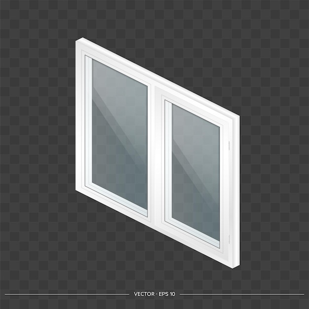 Ventana de metal-plástico blanco con cristales transparentes en 3d. ventana moderna en un estilo realista.