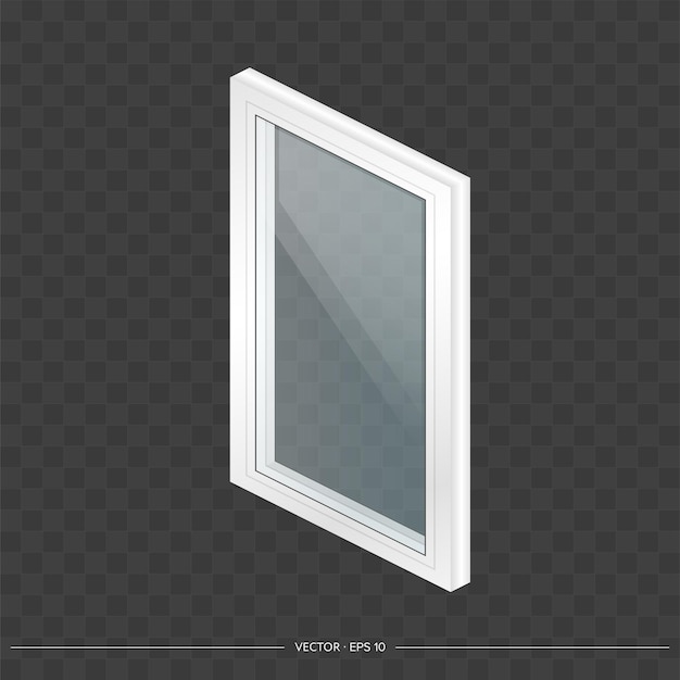 Ventana de metal-plástico blanco con cristales transparentes en 3D.