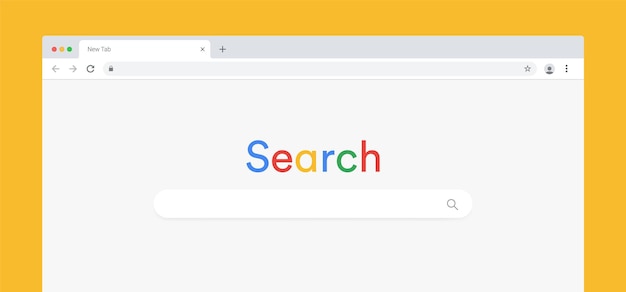 Vector ventana del navegador de estilo plano sobre fondo amarillo búsqueda del navegador ilustración de material vectorial plano