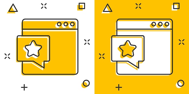 Ventana del navegador con icono de estrella en estilo cómic ilustración de vector de dibujos animados de lista de deseos sobre fondo blanco aislado concepto de negocio de efecto de salpicadura de bonificación de recompensa