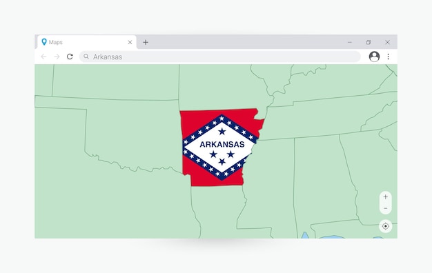 Vector ventana de navegador con mapa de arkansas en busca de arkansas en internet