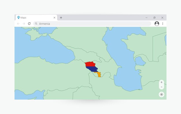 Vector ventana del navegador con el mapa de armenia buscando armenia en internet