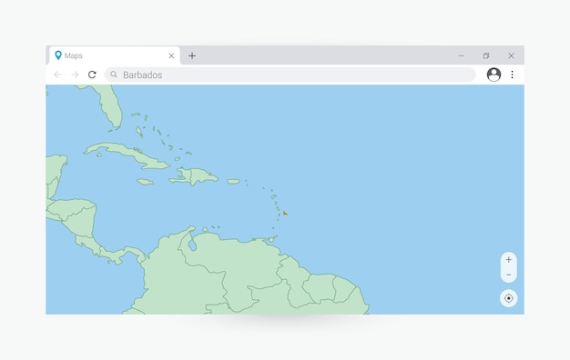 Ventana del navegador con el mapa de Barbados buscando Barbados en Internet
