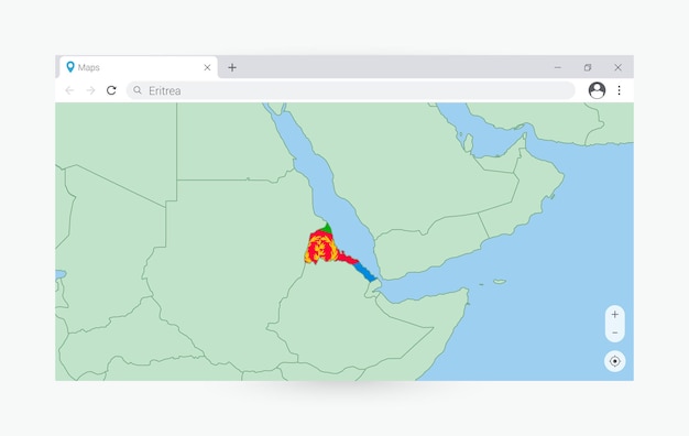 Ventana del navegador con el mapa de Eritrea buscando Eritrea en Internet