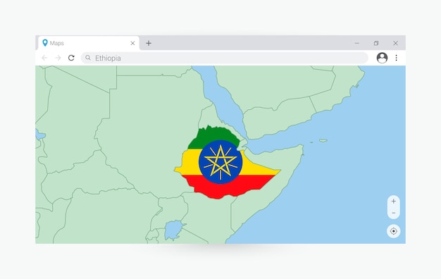 Vector ventana del navegador con el mapa de etiopía buscando etiopía en internet