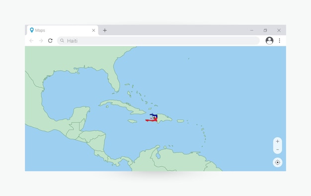 Vector ventana del navegador con el mapa de haití buscando haití en internet
