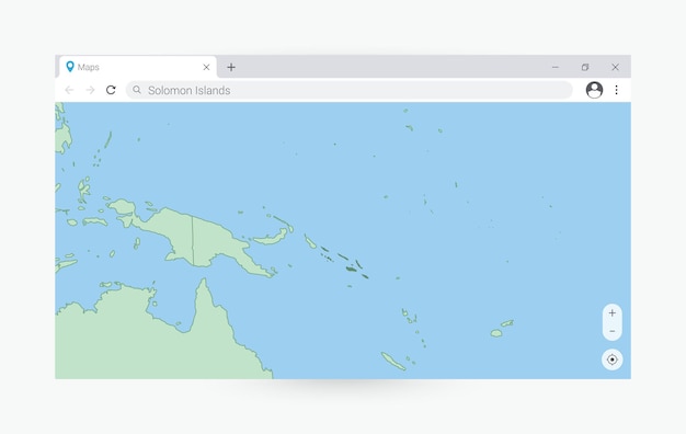 Vector ventana de navegador con mapa de las islas salomón buscando las islas salomon en internet