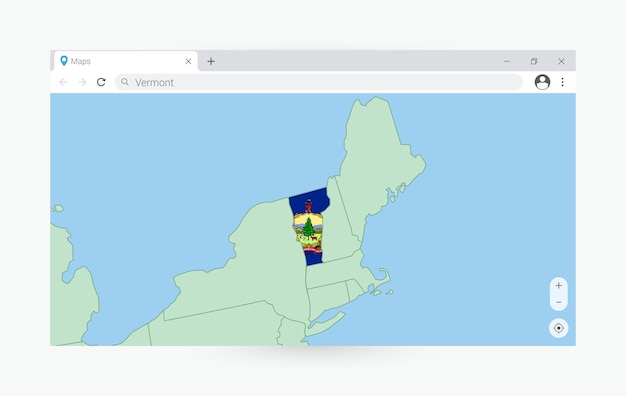 Vector ventana de navegador con mapa de vermont buscando vermont en internet