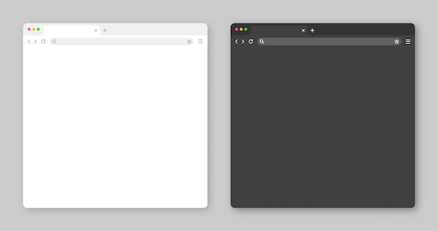 Ventana del navegador web en blanco con barra de herramientas y campo de búsqueda Página de Internet del sitio web moderno en estilo plano Maqueta del navegador para computadora, tableta y teléfono inteligente Modo claro y oscuro Ilustración vectorial