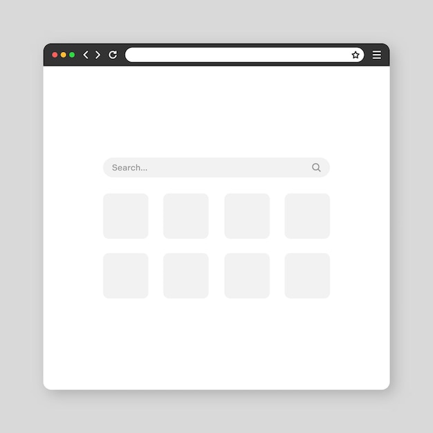 Ventana del navegador web en blanco con barra de herramientas de pestañas y campo de búsqueda Página de Internet del sitio web moderno en estilo plano Maqueta del navegador para tableta de computadora y teléfono inteligente Ilustración vectorial