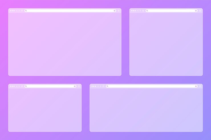 Vector ventana de navegador web transparente en blanco con barra de herramientas y campo de búsqueda sobre fondo colorido moderno