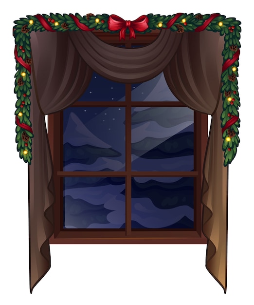 Vector ventana de navidad aislada en blanco. ilustración