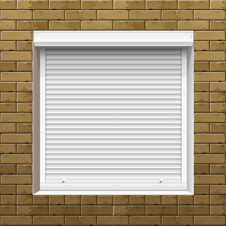 Vector ventana con persianas en una pared de ladrillos
