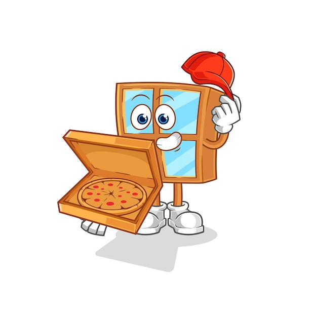 Ventana pizza repartidor vector personaje de dibujos animados