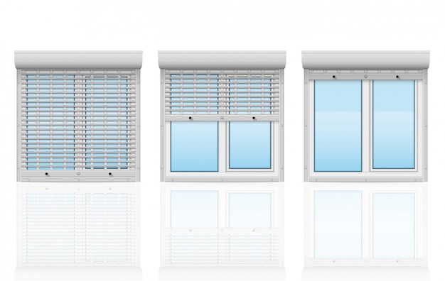 Ventana de plástico detrás de persianas metálicas perforadas ilustración vectorial